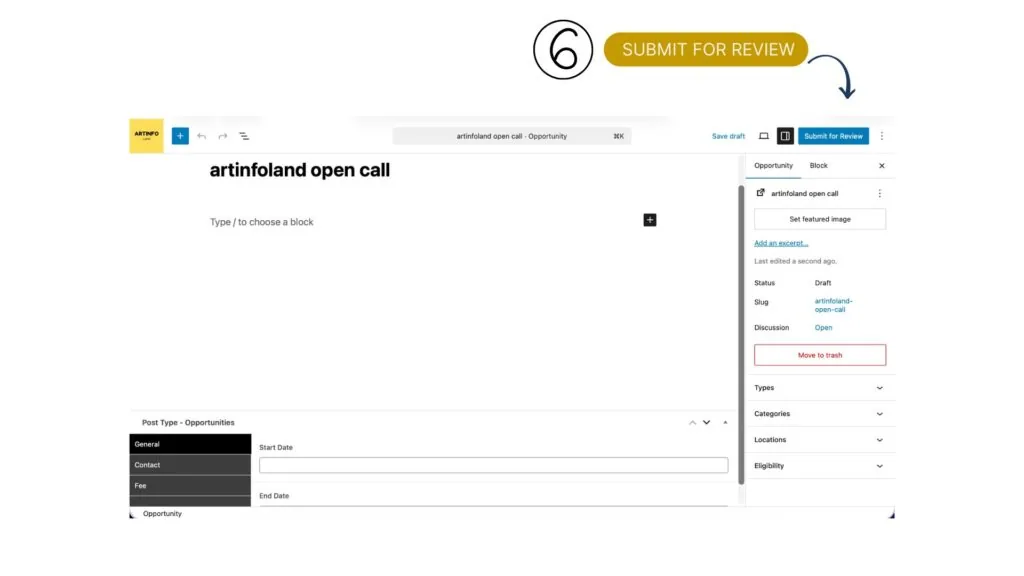 Screenshot for Add a New Open Call