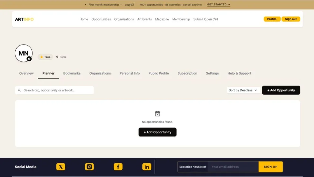 Screenshot of the application planner on Artinfoland